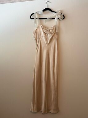 Reformation Alene Champagne Satin Tie-Shoulder Slip Dress